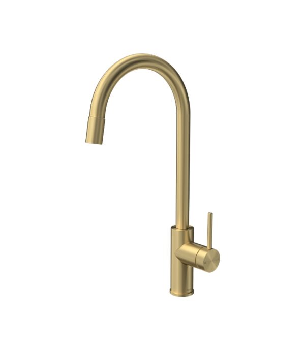 Envy Sink Mixer Round Spout Pull Out Spray Brushed Brass