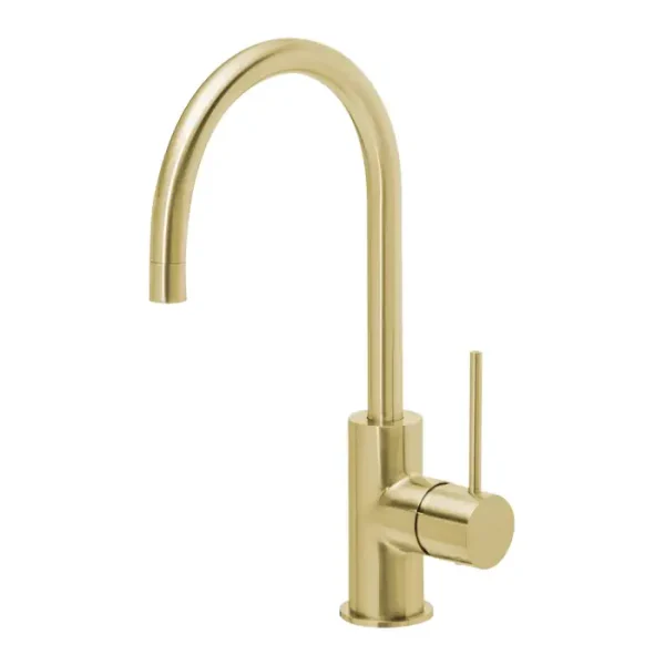 Vivid Slimline Sink Mixer 160mm Gooseneck Brushed Brass from Phoenix Tapware.