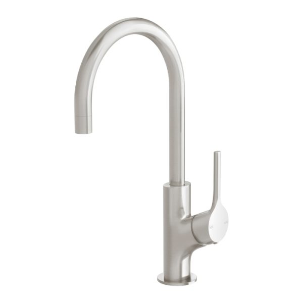 Vivid Slimline Oval Sink Mixer 160mm Gooseneck Brushed Nickel