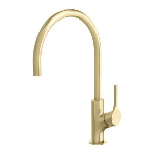 Vivid Slimline Oval Sink Mixer 220mm Gooseneck Brushed Brass