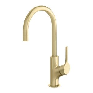 Vivid Slimline Oval Sink Mixer 160mm Gooseneck Brushed Brass
